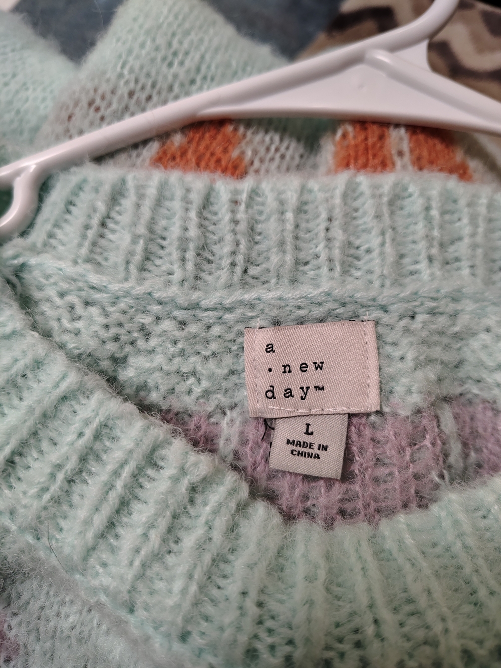 a new day Pastel Mint Crewneck Sweater L Long Sleeve Soft Cozy Casual Recycled - Picture 5 of 6
